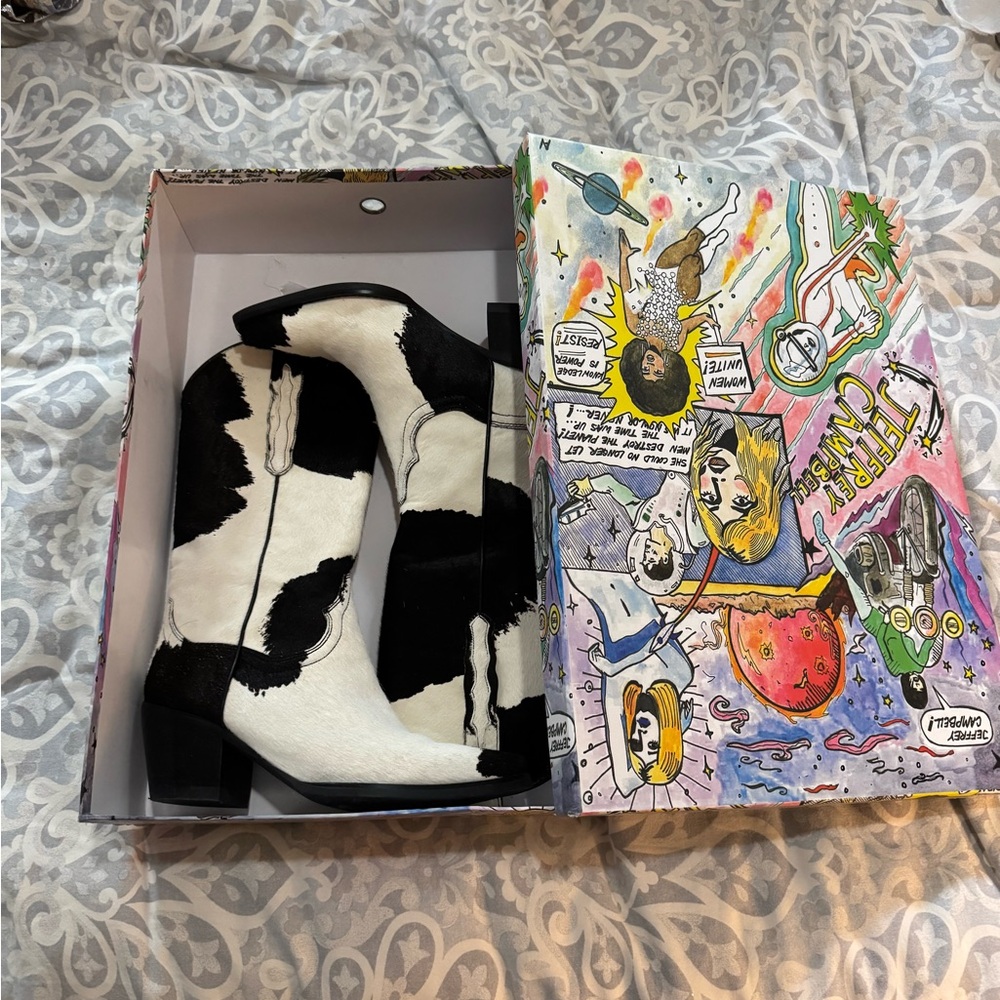 Black and White Cow Print Pony Hair Cowboy Boots